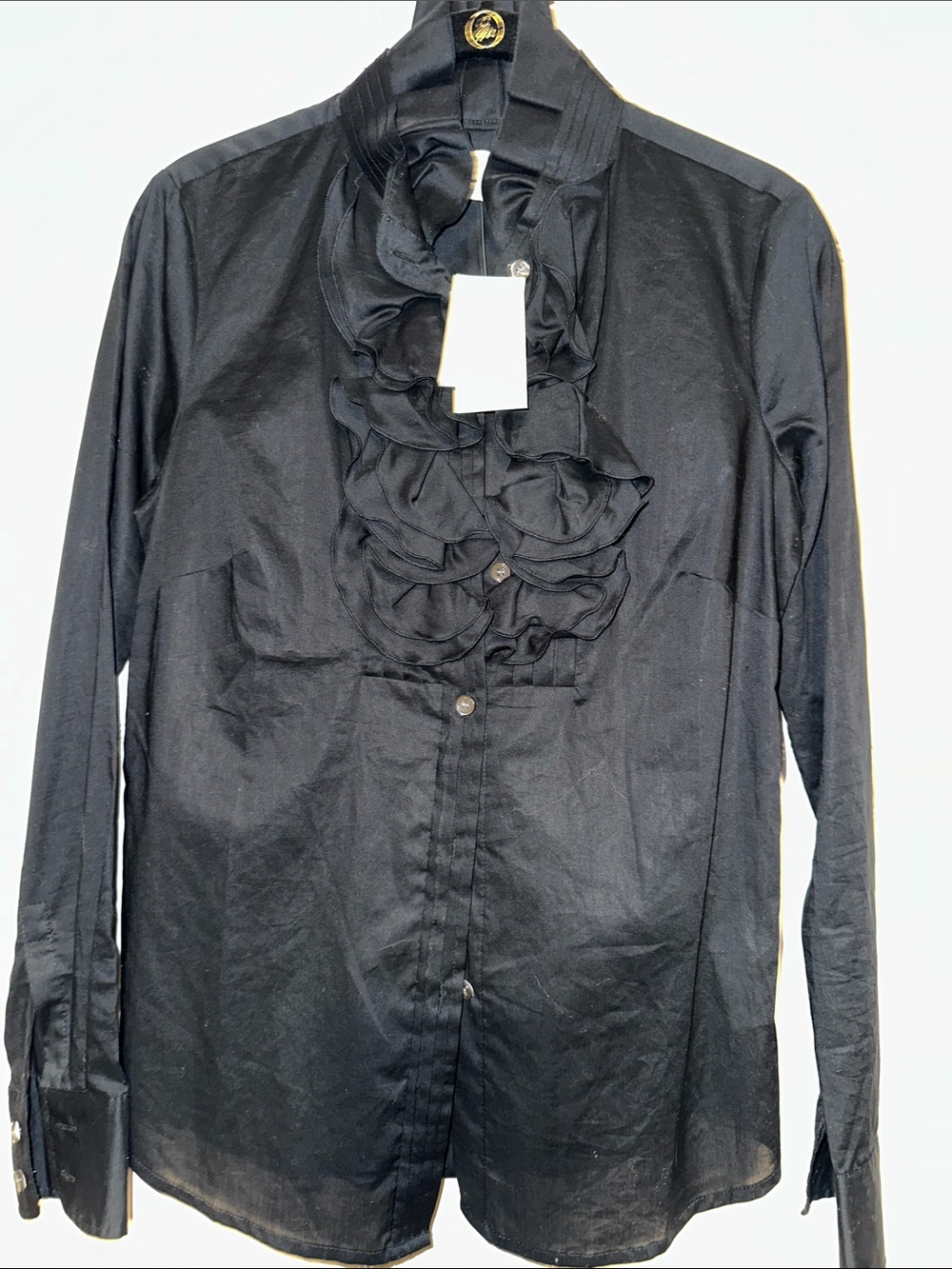 J. Crew Black Ruffle Front Button-Down Shirt-new with tag